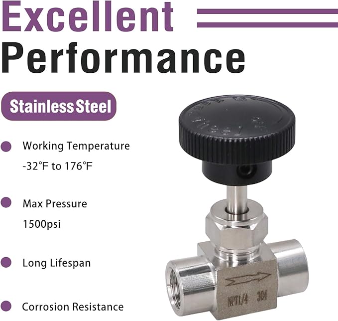 1/4 NPT Control Needle Valve, Female Thread Flow Control Valve for Gauge and Instrumented System 1 PC