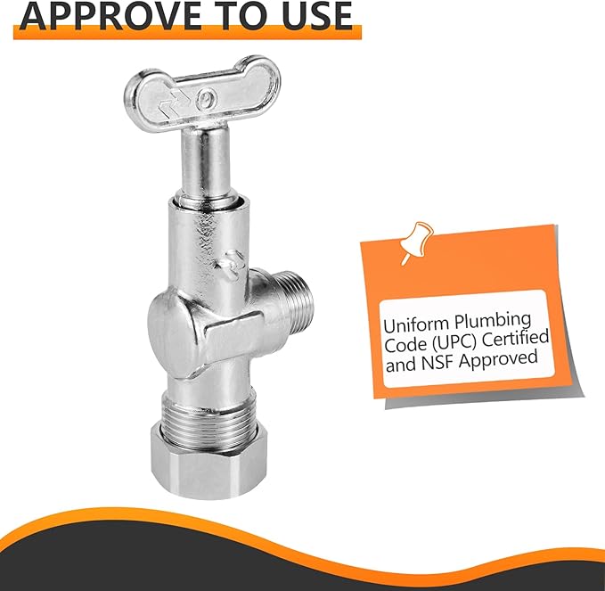 10-PCs HeSun Loose Key Angle Stop Valve, 1/2" Nominal (5/8"OD) Compression x 3/8" OD Compression, 1/4 Turn Shut Off Valve, PEX Chrome Plated Brass