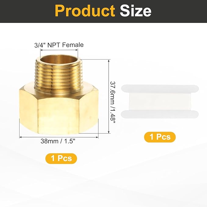 PATIKIL Brass Pipe Fitting, 1Pcs 3/4" NPT Male to 1" NPT Female Pipe Reducer Adapter Extension Connectors Brass Fittings for Water Gas Refrigeration