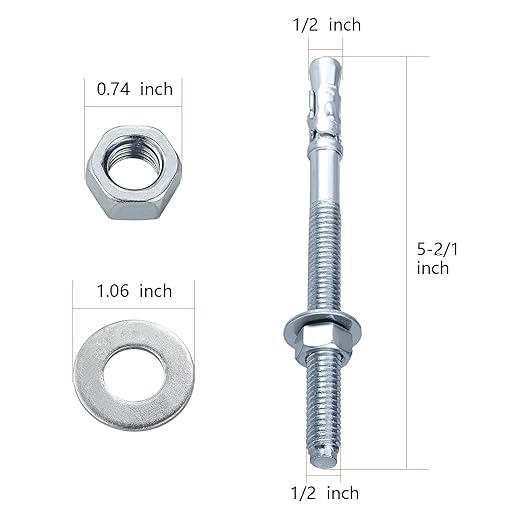1/2" Wedge Anchors Zinc Plated Heavy Duty Fastener for Concrete (24, 1/2" x 5-1/2")