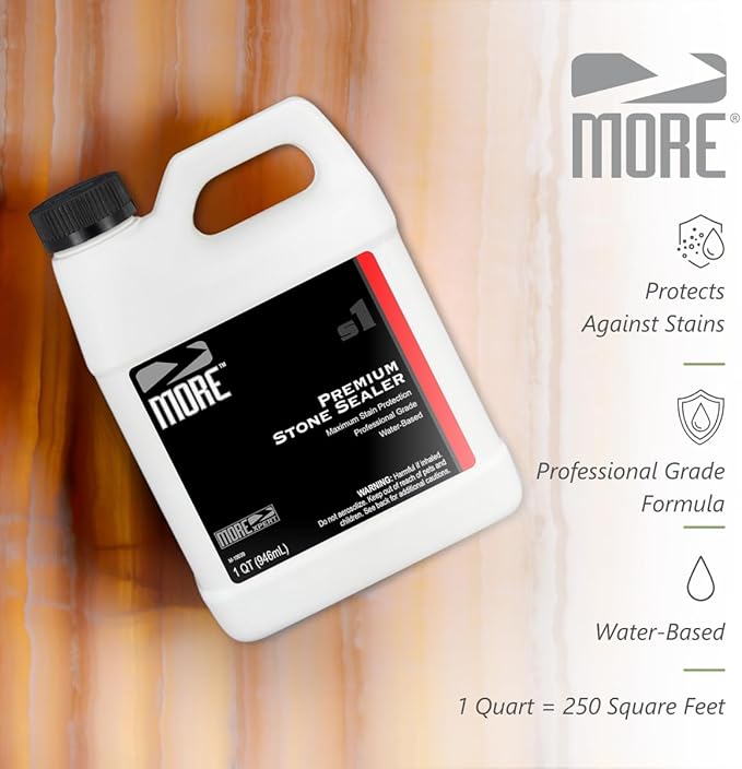 MORE Premium Stone Sealer - Water-Based Protectant - Granite, Marble, Concrete & Grout Sealer - for Indoor & Outdoor Use - Protects Against Oil, Water-Based Stains - Unscented - Quart (32 oz)