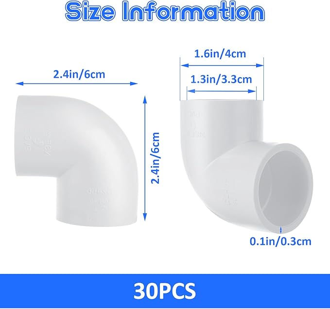 30PCS 1 inch 90 Degree Elbow Pipe Fittings 2 Way PVC Pipe Fittings Right Angle Elbow PVC Adapter Furniture Build Grade PVC Pipe Adapter Fittings SCH40 PVC Corner Fittings