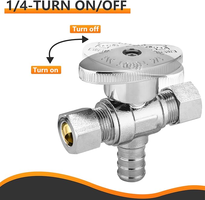10-PCs HeSun Dual Compression Outlet Angle Stop Valve, 1/2" PEX-B x 3/8" OD Comp x 3/8" OD Comp, 1/4-Turn Shut Off Valve for Bathroom, ASTM F1807(VALVE125-10)