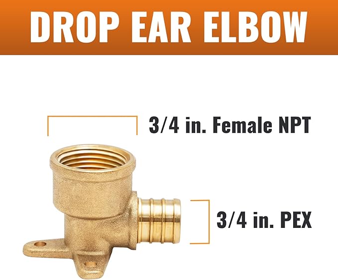 SUNGATOR 4-Pack 3/4" Pex Drop Ear Elbow, No Lead Brass, 3/4 Inch Pex Fittings