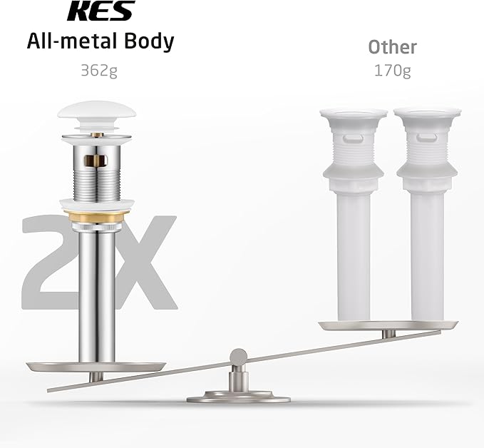 KES Bathroom Sink Drain with Oveflow, Pop Up Drain for Bathroom Sink, Bathroom Sink Stopper (White Ceramic Cap and All-Metal Body), S2008A-CW