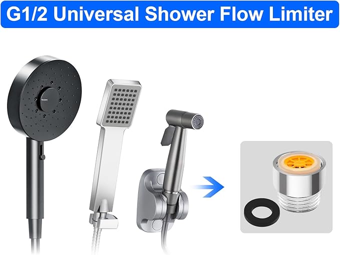 14 Pcs Shower Flow Reducer Limiter Set Water Flow Saver Adapter Flow Restrictor Control Valve for Fixed Handheld and Shower Head 1.2/1.5/1.8/2/ 2.2/2.5/3 Gpm