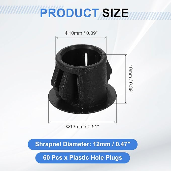 uxcell 60Pcs Plastic Hole Plugs, 10mm(3/8") Flush Type Panel Plugs, Round Snap Knockout Locking Plugs for Furniture Insert End Caps Panels, Black