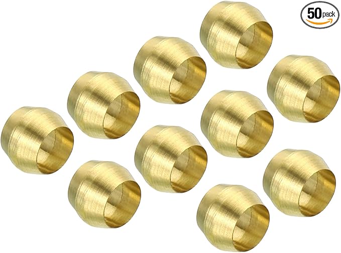 PATIKIL 4mm Tube OD Brass Compression Sleeves Ferrules, 50 Pack Brass Ferrule Fitting Brass Compression Fitting Assortment Kit for Air Water Gas Pipe