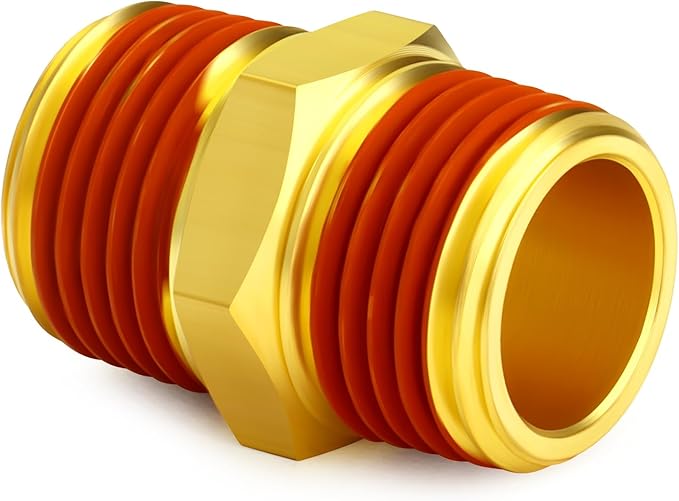 GASHER 5PCS Brass Pipe Fitting, Hex Nipple, 1/2" Male Pipe x 1/2" Male Pipe With Sealant