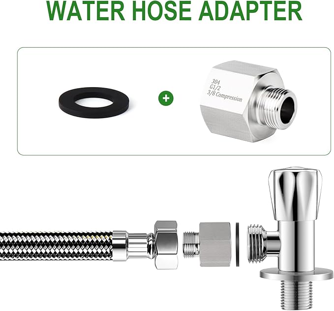 TAISHER 5PCS 304 Stainless Steel Water Hose Adapter 1/2" G Thread (BSP) × 3/8" Compression Pipe Fitting for kitchen bathroom faucet supply line adapter with rubber gasket