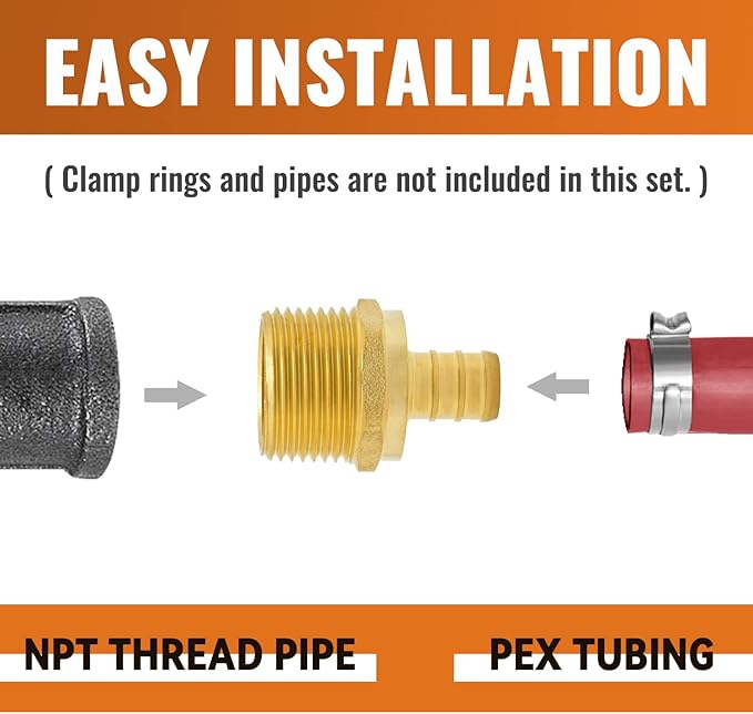 SUNGATOR 6-Pack PEX 1/2" x 3/4" NPT Male Threaded Adapter Crimp Fitting, No Lead Brass