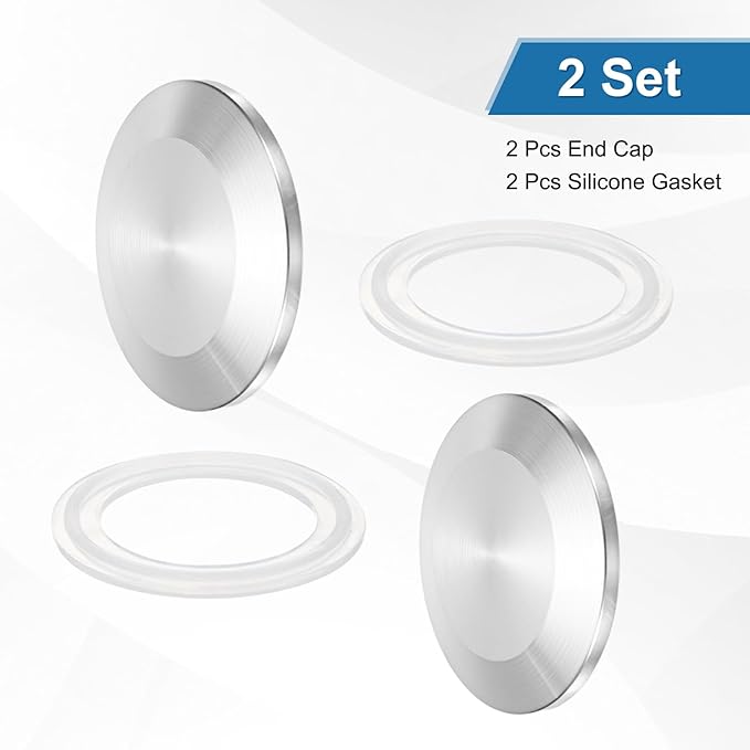 uxcell Stainless Steel Sanitary Fitting Clamp End Cap 2" (50.5mm) Solid Tube End Cap with Silicone Gasket for Food Beverage Cosmetics Factory Pipes