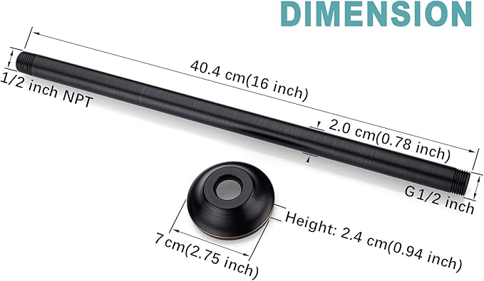BESTILL 16 Inch Ceiling Mount Rain Shower Head Arm and Flange, Oil Rubbed Bronze