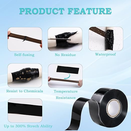 Waterproof Silicone Tape 1 in x 16.5 Ft Extra Strong Waterproof Rubber Leak Proof Sealing Tape Silicone Rubber Self-amalgamating Tapes for Emergency Pipeline Repair Cable Bandage Tool Fixing