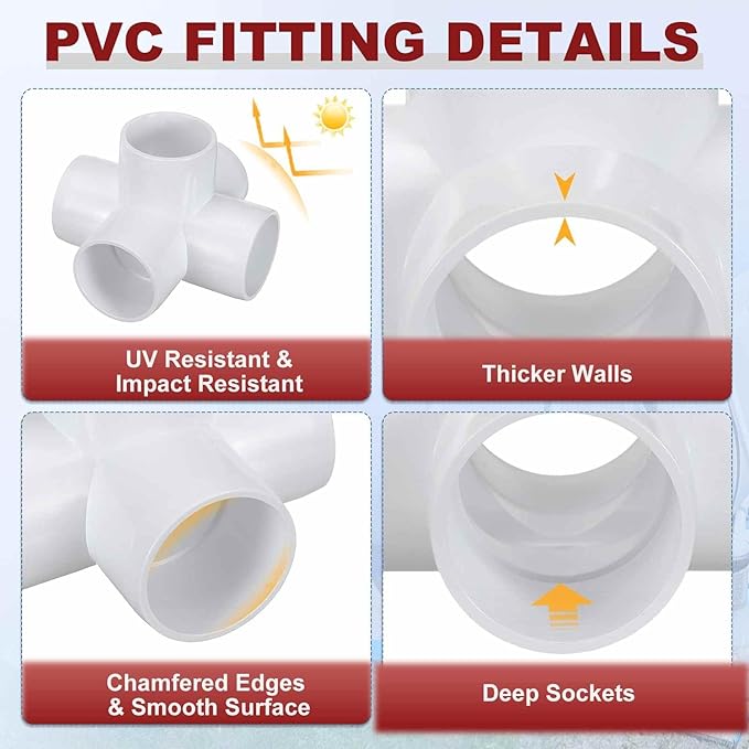 6Pcs 1 1/2" Elbow PVC Fitting, SCH40 5-Way Cross Furniture Grade PVC Pipe Fitting, DIY Corner Elbow Connector for Building Furniture, Greenhouse Frame Connection, Socket x Socket