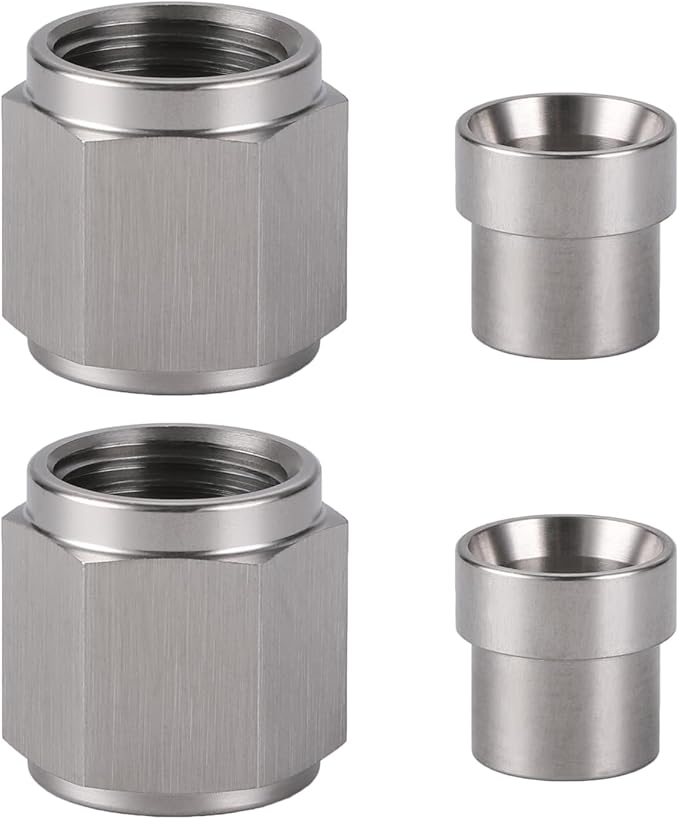 6AN Hardline Stainless Steel Tube Nut and Sleeve Fitting for 3/8" OD Tubing, 2 Sets