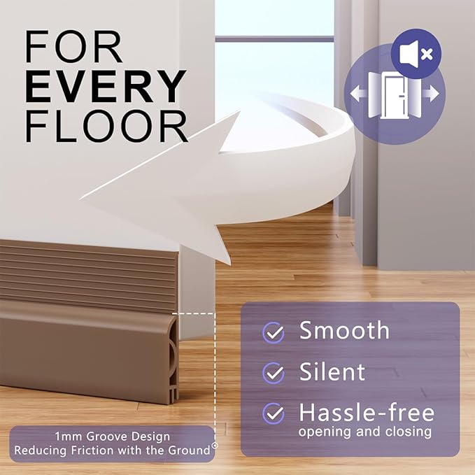 Door Draft Stopper,Adjustable Door Sweep for Bottom of Door,Silicone Weather Stripping Door Bottom Seal Blocker Air Noise,Under Door Gap Filler for Interior/Exterior Doors(Brown, 78inch)