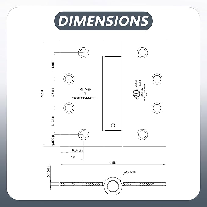 Self Closing Door Hinge 4-1/2 inch Matte Black Auto Close Hinges Adjustable 4 ½"x 4 ½" Spring Hinges Door Closer Hinge Square Corner Commercial Auto Self-Closing Hinge 3 Pieces