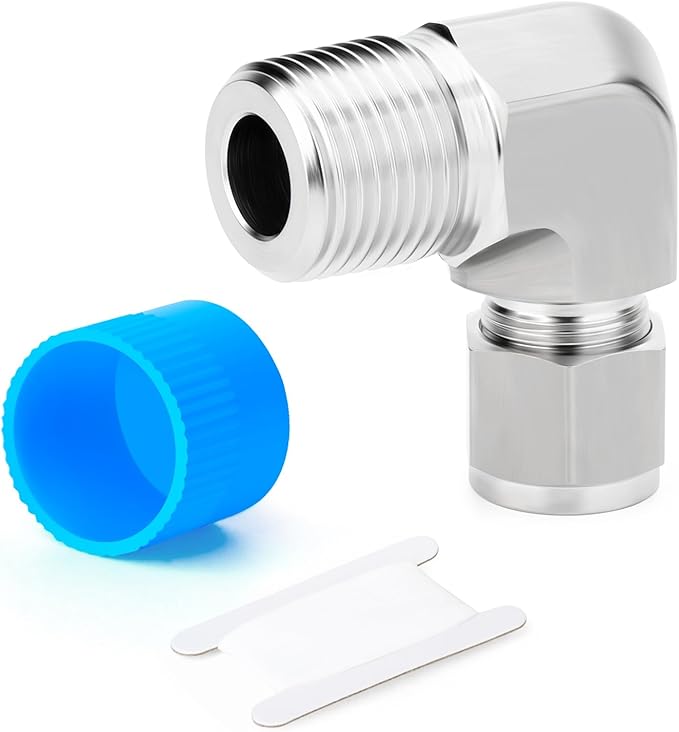 TAISHER 1PCS 316 Stainless Steel 90 Degree Compression Tube Pipe Fitting Connector, 1/4" Tube OD x 3/8" NPT Male Adapter
