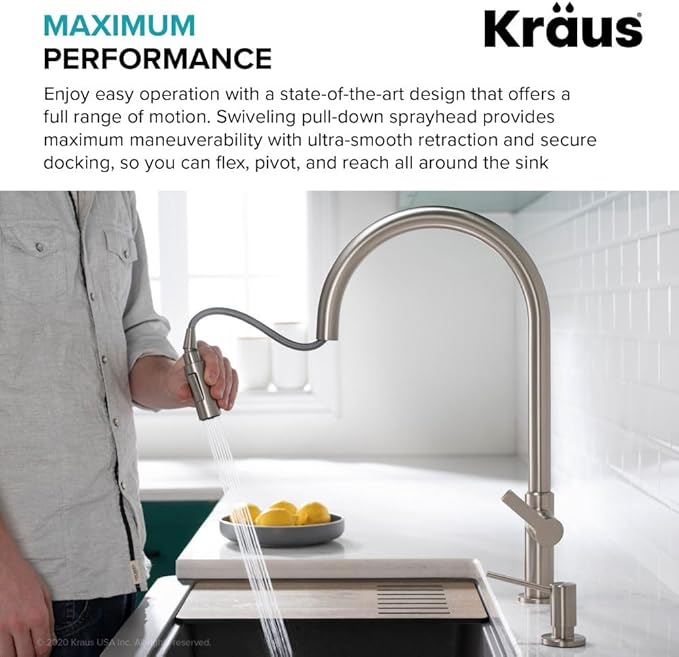 KRAUS Oletto High-Arc Single Handle Pull-Down Kitchen Faucet in Matte Black, KPF-2821MB