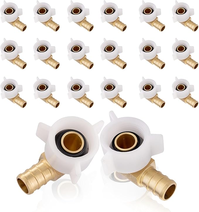 20-Pack HeSun PEX Fittings, 3/4" Pex x 3/4" Female NPT Swivel Elbow, Brass Crimp Fitting for ASTM F1807(PEX1807211-20)