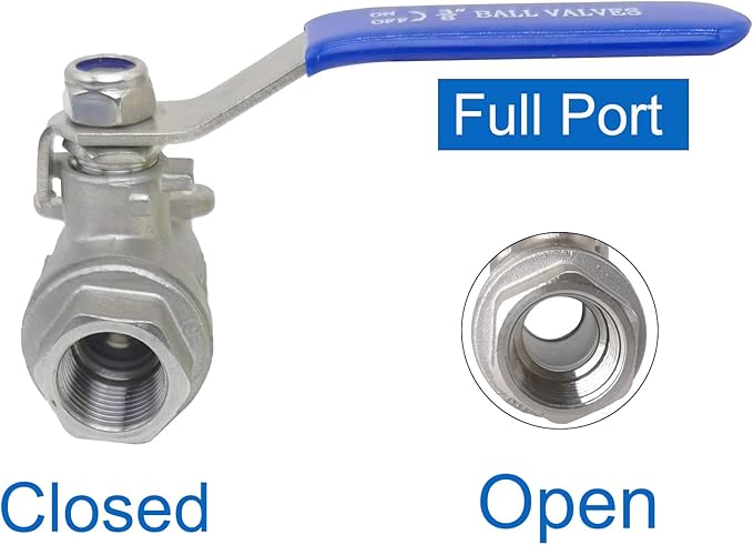 Full Port Ball Valve 3/8" NPT Heavy Duty Stainless Steel 304 For Water,Oil and Gas with Blue Handles （pack of 2）