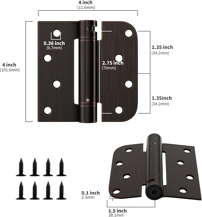 goldenwarm 6pack Oil Rubbed Bronze Door Hinges 4 Inch Self Closing Spring Door Hinge with Square & 5/8" Radius Corners - Adjustable Door Closing, Residential & Heavy-Duty Hardware