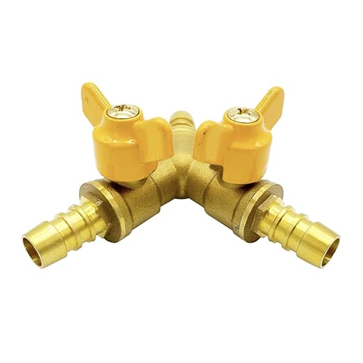 Brass 3 Way Shut-Off Valve, 3/8" Hose Barb 2 Switch Y Shaped Ball Valve Water/Fuel/Air