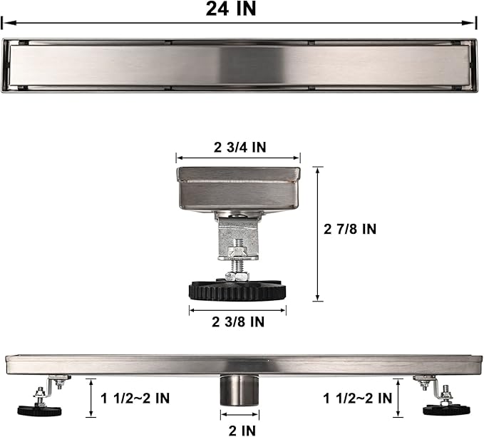 Linear Shower Floor Drain, 48 Inch Brushed Nickel 304 Stainless Steel Bathroom Drains Kit, Rectangular Shower Trench Drain with Reversable Tile-in Pattern Drain Cover & Hair Catcher