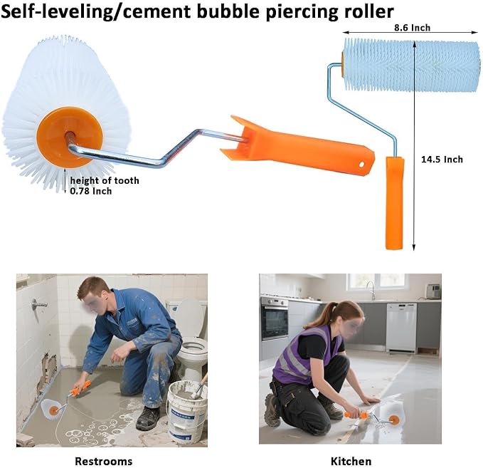 Self Leveling Concrete Tool Epoxy Floor Kit Spiked Roller for Bathroom Floors, Balconies, Toilets and Other Small Areas of The Ground Construction