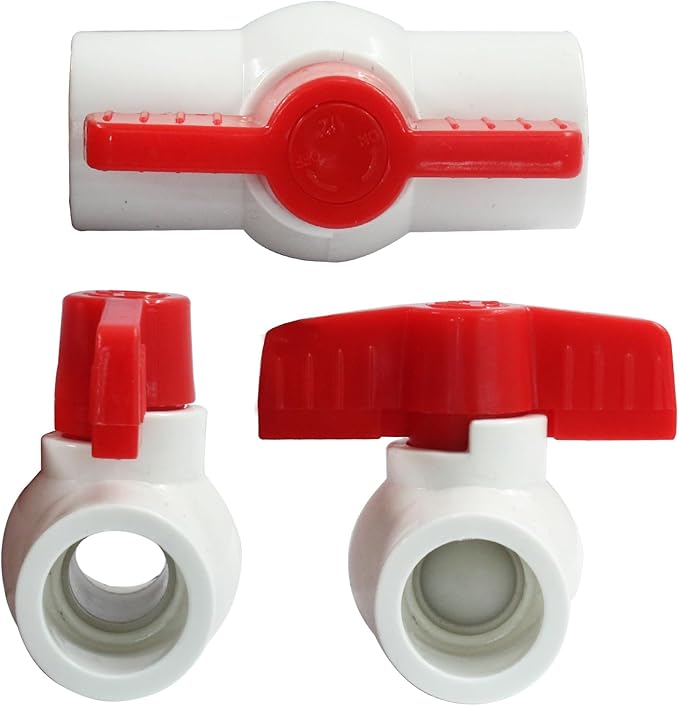 5 Pcs 1/2 Inch PVC Ball Valves, Water Shut Off Valves, 20mm Socket with Red T-Handle, Rated at 150 PSI Pipe Fittings for Swimming Pool, Plumbing & Irrigation Systems