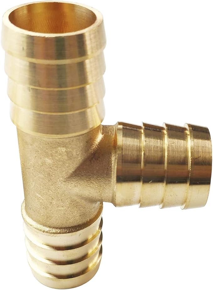 2PCs 1" Brass Hose Barb Fitting Tee 3 way Barbed Splicer Mender Union Fitting with 6PCs Hose Clamp for Oil Water Air