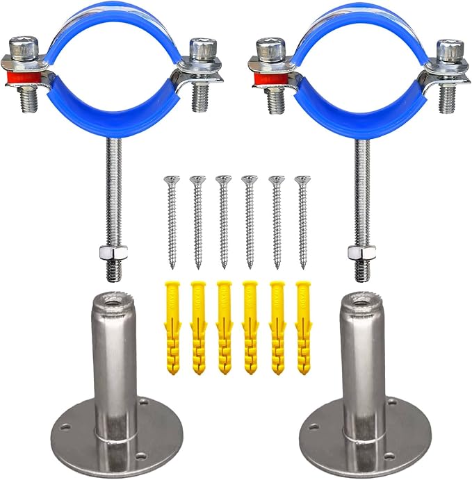 Wall Mount Ceiling Mount Pipe Supports,Adjustable Pipe Clamps 、Hangers、Stainless Steel 304,2PCS Suitable for Pipe OD 60-65mm Adjustable Height 50-100mm