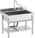 Stainless Steel Utility Sink, 40'' Free Standing Single Bowl Kitchen Sink with Left Right, Cold and Hot Water Pipe, Indoor and Outdoor for Laundry Room Farmhouse Kitchen
