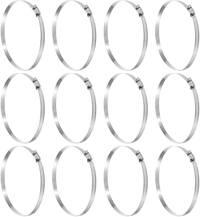HARFINGTON 12 Pcs Hose Clamp 6-1/8"-7" (155-178mm) 304 Stainless Steel Adjustable Worm Gear Hose Clamp with Phillips Screw Assortment Kit for Fuel Line Pipe Plumbing Automotive Tube
