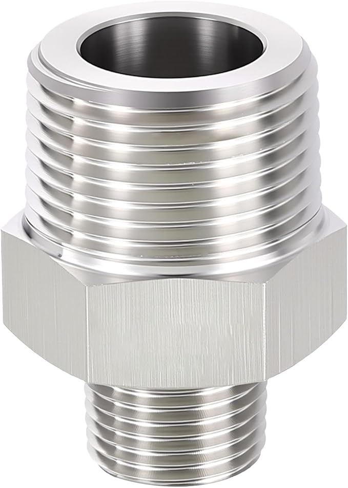 1 Pack 304 Stainless Steel Male to Male Adapter, 3/4" Male NPT x 1/4" Male NPT Hex Nipple Pipe Extension Fitting for Industrial, Automotive, Fluid Transfer, Home Gardening, Water