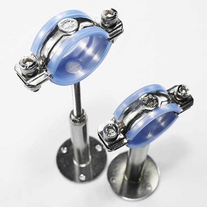 AKIHISA 2 Pcs 304 Stainless Steel Pipe Supports, Wall Mount Ceiling Mount Pipe Hanger, Pipe Holder for OD Pipe 38-40MM Adjustable Height Range 100-200mm