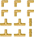 12-Pack SUNGATOR 1/2 Inch PEX 90 Degree Elbow (6) + Tee (4) + Coupling (2) Brass Crimp Fittings, No Lead for Multiple PEX Plumbing Projects