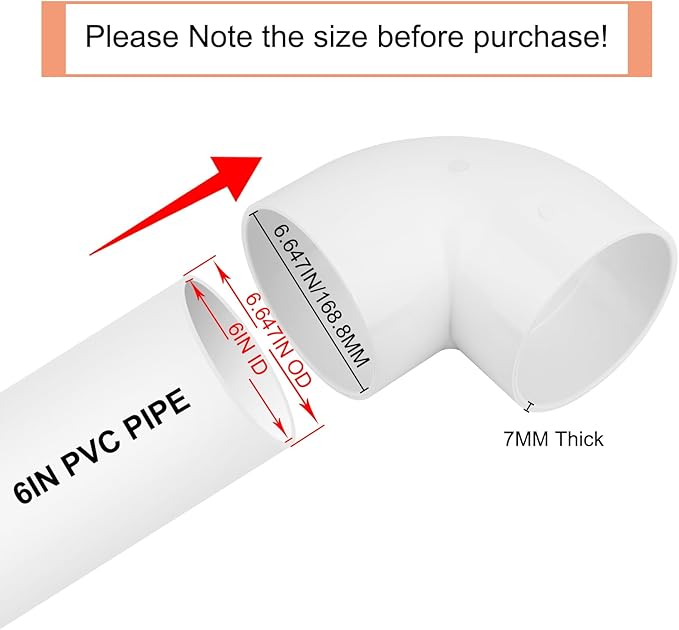 6 Inch 90 Degree Elbow 2 Way Right Angle PVC Pipe Fitting, Furniture Build Grade SCH40 (Socket x Socket) 6" PVC Fitting Connectors for DIY Shelf Garden Support Structure