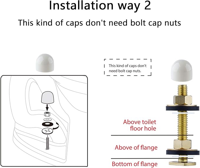 Hibbent Toilet Floor Bolts and Caps Set, Solid Brass Universal Toilet Bowl to Floor Bolts, with 4 Caps with Nuts/Washers, Heavy Duty Closet Bolt Set