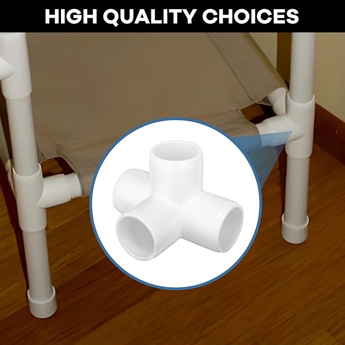 4 Way PVC Fittings 3/4 Inch[12 Pack ], Furniture Grade Pipe Connector Elbow, 4 Way Side Outlet Tee Fittings for All DIY PVC Structure and Frames Building Furniture