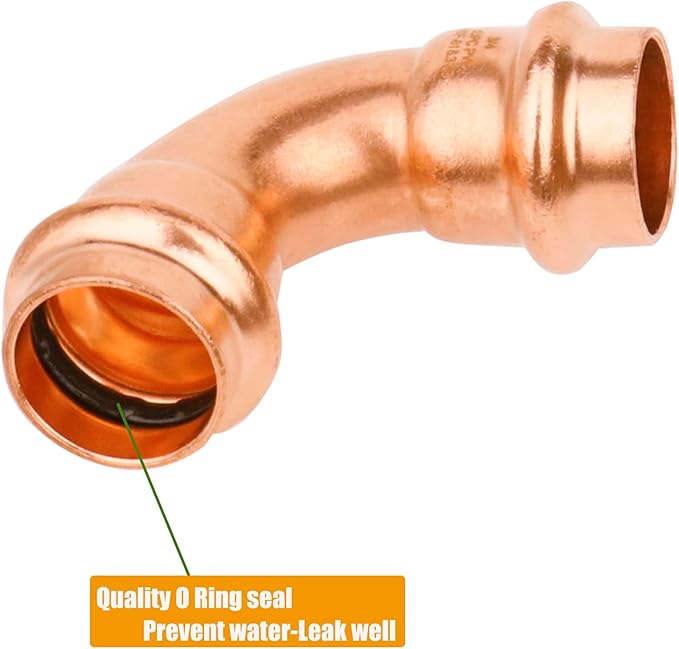 WHK 12 Pack Propress 1/2" x 1/2" Copper Press Fittings Pro press 90 Degree Elbow Press Adapter Fittings Coupling for Copper Pipe Connection(Copper,Lead-Free)
