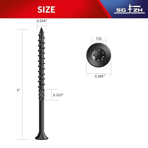 #9 x 3 Inch Deck Screws (69Pcs) 1lb. Carbon Steel, Black, Flat Head, Rust Resistant epoxy Coated, with T25 Star Bit