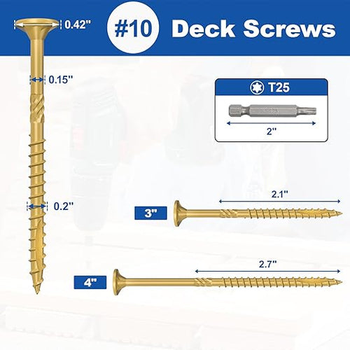 #10 x 3” Deck Screws, 108Pcs Star Drive Wood Screws, Rust Resistant Timber Screws for Timber/Log/Landscaping Wood, T25 Star Bit Included, Yellow