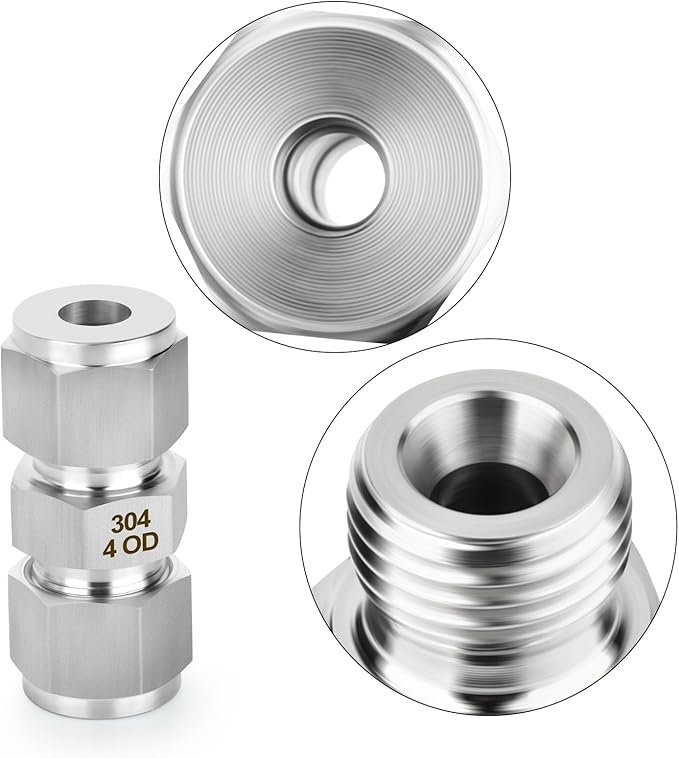 TAISHER 5PCS 304 Stainless Steel Compression Tube Pipe Fitting Connector, 4MM Tube OD x 4MM Tube OD Straight Adapter