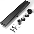 Linear Shower Drain, 304 Stainless Steel with Adjustable Leveling Feet, Hair Strainer,Reversely Install Place to Create an Invisible Floor Drain - Black -54-Inch