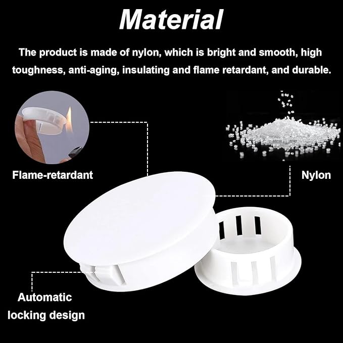 6 Pcs White Plastic Hole Plugs, 60mm(2-3/8") Flush Type Panel Plugs, Round Snap Knockout Locking Plugs for Furniture Insert End Caps Panels