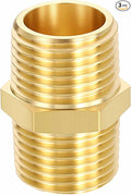 3 Pack Brass Pipe Fittings, 1/2" Male NPT to 1/2" Male NPT Brass Hex Nipple, Male Pipe Adapter Reducer for Air, Oil, LP