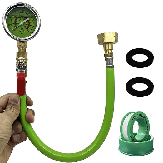Stainless Steel Water Pressure Gauge Kit - 15.7'' Hose, 0-200 Psi, 3/4" GHT Female Thread for Home, Industrial, Garden, Green