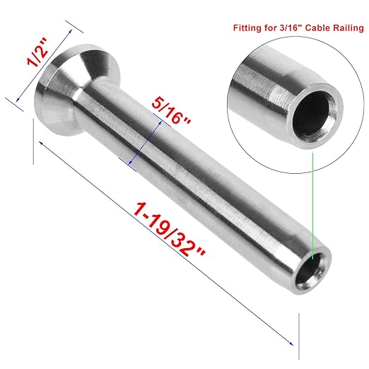 BLIKA 20Pack 3/16" Stainless Steel Stemball Swage Dead Ends for Deck Cable Railing, Invisible Cable Railing Hardware for Wood/Metal Posts, 3/16" Stemball Swage Terminal